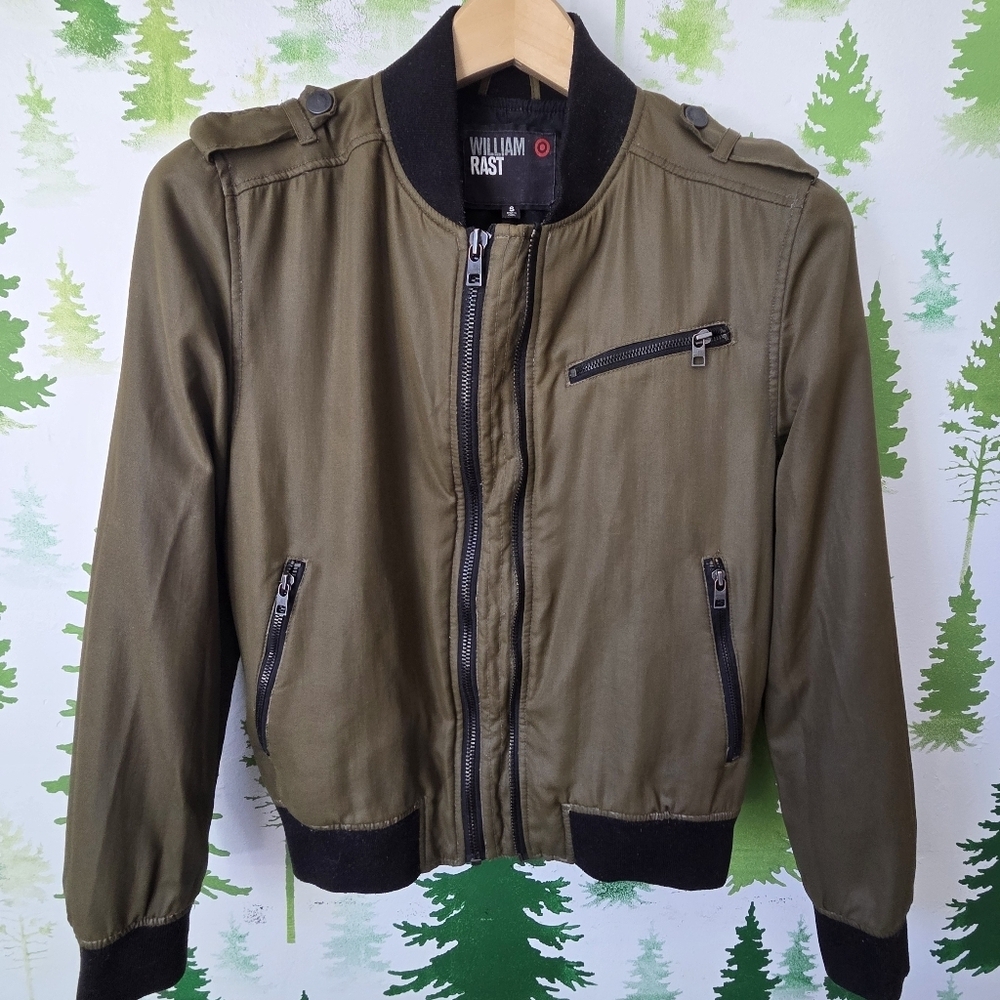 William Rast For Target Olive Bomber Jacket with Black Trim - Picture 2 of 12